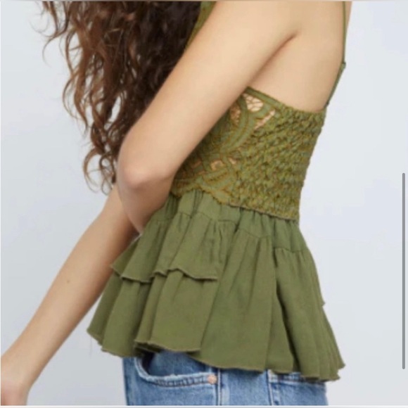 FREE PEOPLE ADELLA CAMI, OLIVE SPARROW - Picture 3 of 3